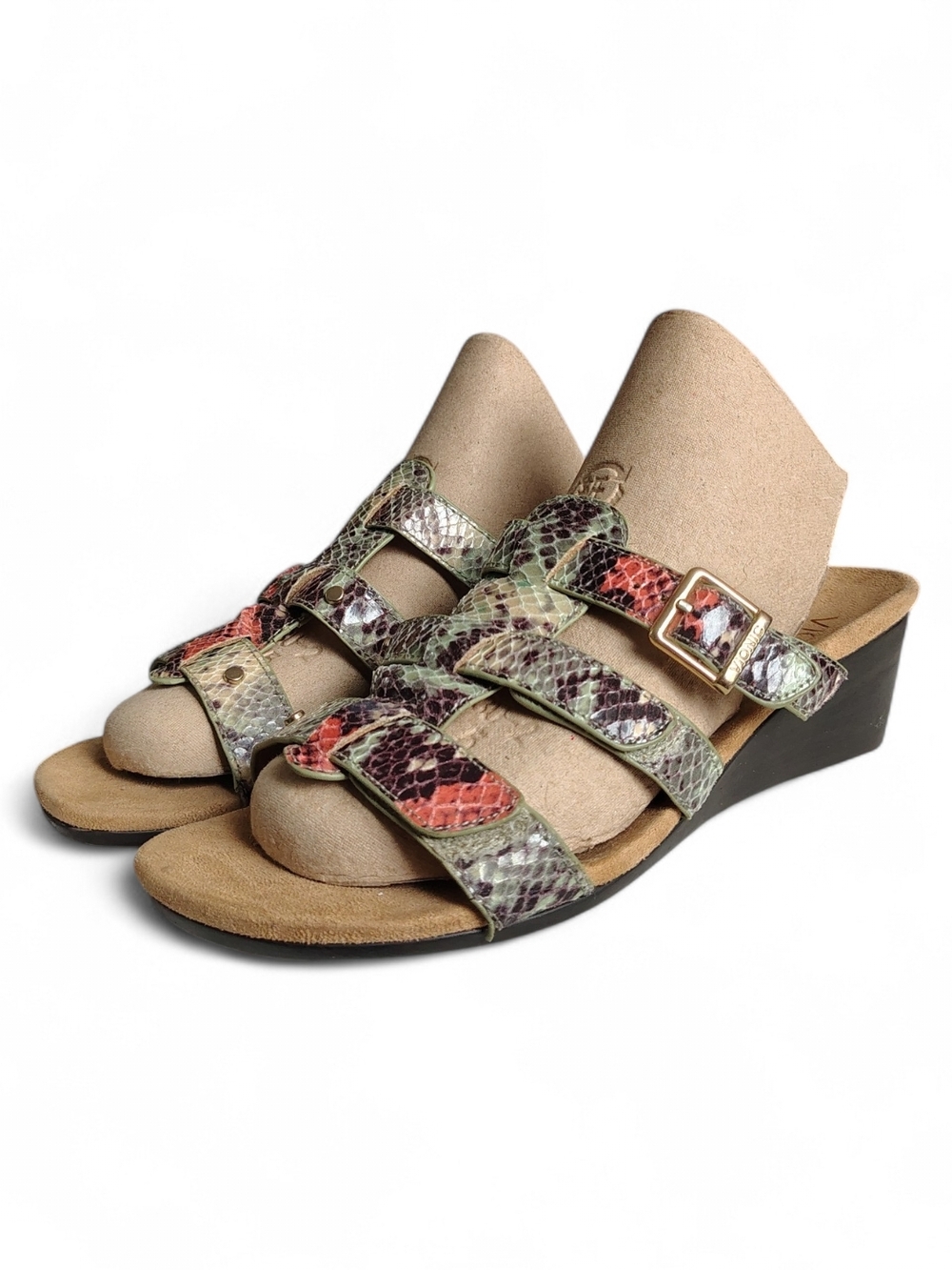 Vionic Women's Snakeskin Strappy Orthopedic Wedge Slide Sandals Size 9 Wide